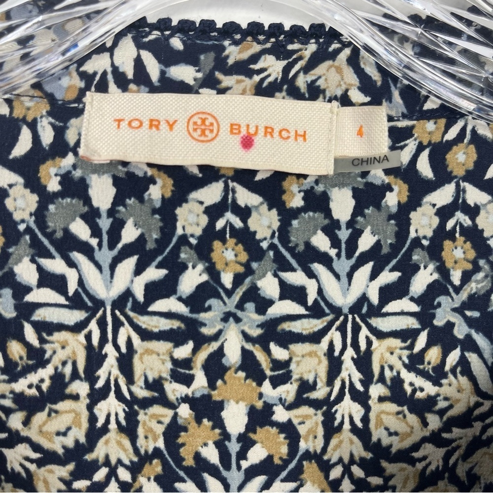 Tory Burch Floral Print Sleeveless Blouse Drawstring Tassels EUC Sz 4 Boho Work - Picture 2 of 8